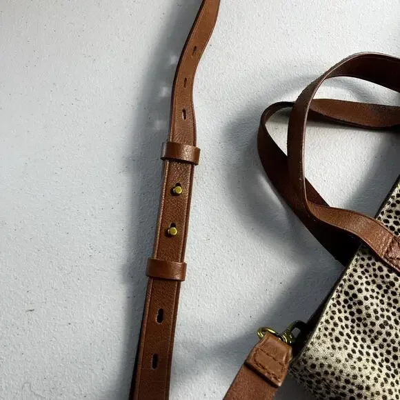 Madewell Crossbody Bag The Zip-Top Double Handles Leather Spotted Dyed Calf Hair - Picture 10 of 11